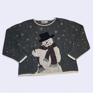Winona grey snowman sweater w button eyes & snowflakes